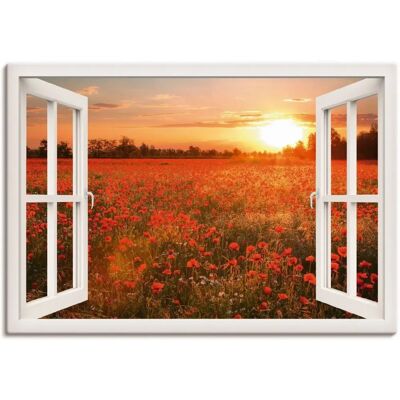 ARTLAND Fensterblick Mohnblumenfeld Leinwandbild - Wandbild ARTLAND Fensterblick Mohnblumenfeld Leinwandbild - Wandbild