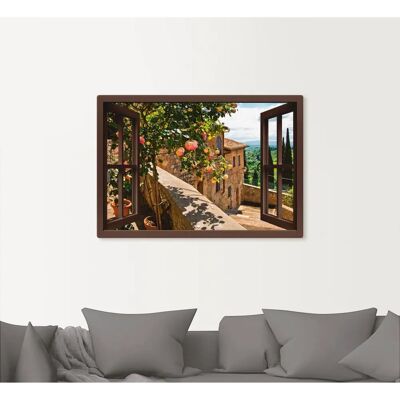 ARTLAND Fensterblick Rosen Balkon Toskana - Landschaft Wandkunst ARTLAND Fensterblick Rosen Balkon Toskana - Landschaft Wandkunst