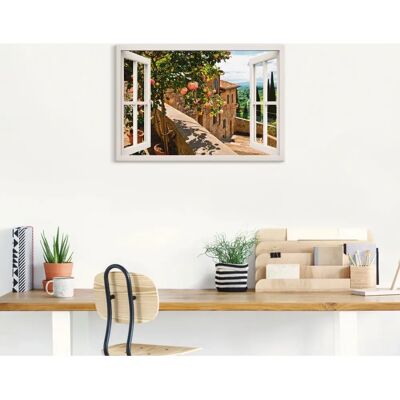 ARTLAND Fensterblick Rosen Toskana Wandbild - Leinwand & Metall ARTLAND Fensterblick Rosen Toskana Wandbild - Leinwand & Metall