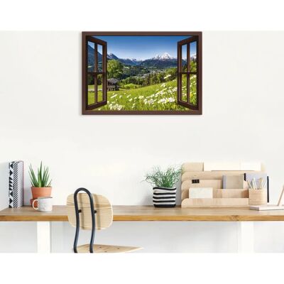 ARTLAND Fensterblick Bayerische Alpen Wandbild - Landschaft, Braun, 100x70cm - Wandkunst ARTLAND Fensterblick Bayerische Alpen Wandbild - Landschaft, Braun, 100x70cm - Wandkunst