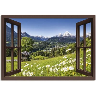 ARTLAND Fensterblick Bayerische Alpen Wandbild - Landschaft, Braun, 100x70cm - Wandkunst ARTLAND Fensterblick Bayerische Alpen Wandbild - Landschaft, Braun, 100x70cm - Wandkunst