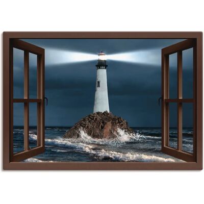 ARTLAND Wandbild Fensterblick Leuchtturm - 100x70 cm - Braun - Kunst ARTLAND Wandbild Fensterblick Leuchtturm - 100x70 cm - Braun - Kunst