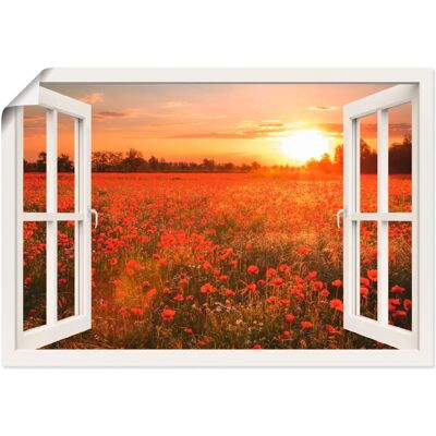 ARTLAND - Fensterblick Mohnblumenfeld - Weiß - Wall Art ARTLAND - Fensterblick Mohnblumenfeld - Weiß - Wall Art