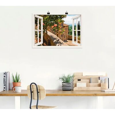 ARTLAND - Fensterblick Rosen auf Balkon Toskana - 70x50 cm - Weiß - Wall Art ARTLAND - Fensterblick Rosen auf Balkon Toskana - 70x50 cm - Weiß - Wall Art