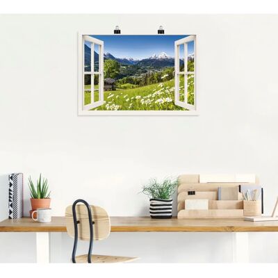 ARTLAND - Fensterblick Bayerischen Alpen - Weiß - 100x70 cm - Wall art ARTLAND - Fensterblick Bayerischen Alpen - Weiß - 100x70 cm - Wall art