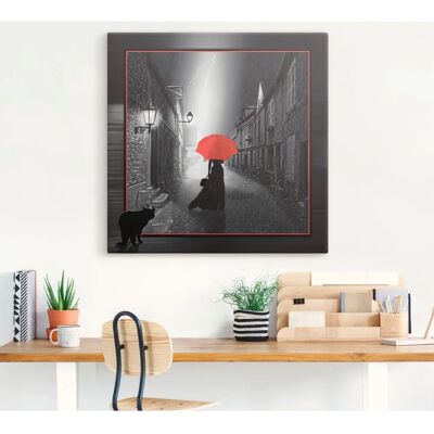 ARTLAND - Die Frau mit dem roten Schirm 2 - 30 cm x 30 cm - Schwarz - Leinwandbild ARTLAND - Die Frau mit dem roten Schirm 2 - 30 cm x 30 cm - Schwarz - Leinwandbild