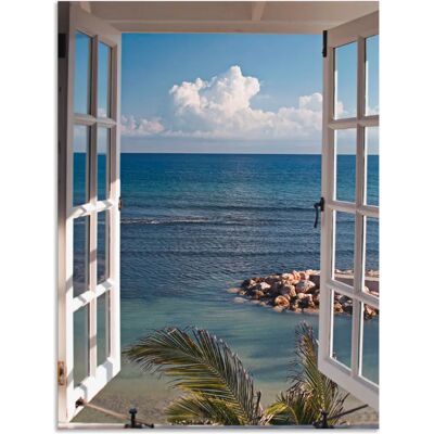 ARTLAND Fenster zum Paradies Wandbild - Landschaft, Blau, Hochformat ARTLAND Fenster zum Paradies Wandbild - Landschaft, Blau, Hochformat