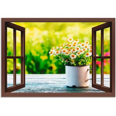 ARTLAND Garten Gänseblümchen Fensterblick Wandbild - Landschaft ARTLAND Garten Gänseblümchen Fensterblick Wandbild - Landschaft