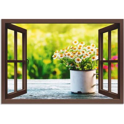 ARTLAND Garten Gänseblümchen Fensterblick Wandbild - Landschaft ARTLAND Garten Gänseblümchen Fensterblick Wandbild - Landschaft