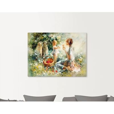 ARTLAND Picknick Wandbild - Beige Leinwand, Galeriequalität, Handgefertigt ARTLAND Picknick Wandbild - Beige Leinwand, Galeriequalität, Handgefertigt