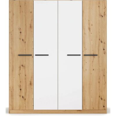 RAUCH Modi Kleiderschrank - 4-Türen, Weiß/Eiche Artisan, 181cm RAUCH Modi Kleiderschrank - 4-Türen, Weiß/Eiche Artisan, 181cm