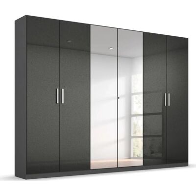 RAUCH Koluna - 6-türiger Schrank mit Spiegel - Hochglanz Grau RAUCH Koluna - 6-türiger Schrank mit Spiegel - Hochglanz Grau