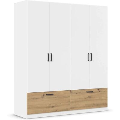 RAUCH Bari Kleiderschrank - 4-türig mit Schubladen, Verstellbare Regale, Metallbeschläge RAUCH Bari Kleiderschrank - 4-türig mit Schubladen, Verstellbare Regale, Metallbeschläge