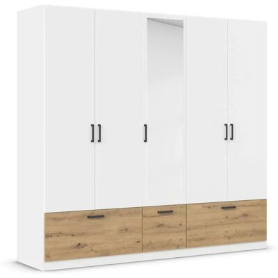 Rauch Bari Kleiderschrank - Alpinweiß/Eiche Artisan - 5 Türen & Spiegel Rauch Bari Kleiderschrank - Alpinweiß/Eiche Artisan - 5 Türen & Spiegel