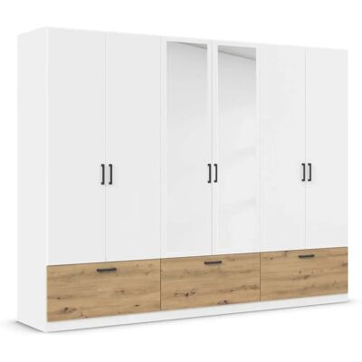 RAUCH Bari Kleiderschrank - 6-türiger Spiegelkleiderschrank - Alpinweiß/Eiche Artisan RAUCH Bari Kleiderschrank - 6-türiger Spiegelkleiderschrank - Alpinweiß/Eiche Artisan