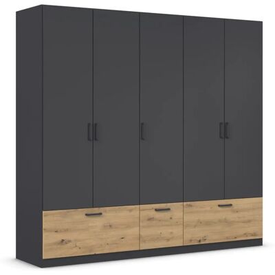 Rauch Bari Kleiderschrank - 5-türig, Grau/Eiche, Verstellbare Regale Rauch Bari Kleiderschrank - 5-türig, Grau/Eiche, Verstellbare Regale