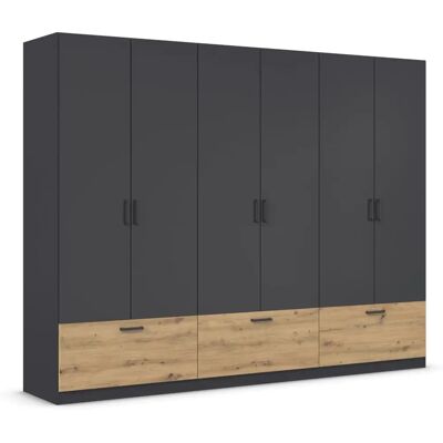 Rauch Bari Kleiderschrank - 6-türig, Grau/Eiche Artisan, 270cm breit Rauch Bari Kleiderschrank - 6-türig, Grau/Eiche Artisan, 270cm breit