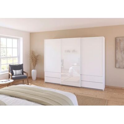 Rauch Elara Kleiderschrank - Alpinweiß/Glas Weiß, 3 Türen, 3 Stangen, 5 Regale Rauch Elara Kleiderschrank - Alpinweiß/Glas Weiß, 3 Türen, 3 Stangen, 5 Regale