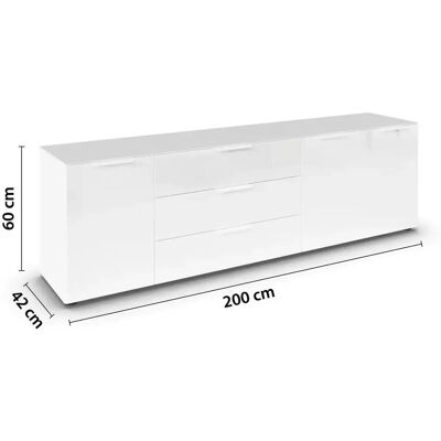 Rauch Flipp Weiß Sideboard - 3-Türen, 3-Schubladen, 200cm Rauch Flipp Weiß Sideboard - 3-Türen, 3-Schubladen, 200cm