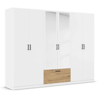 Rauch Bari Kleiderschrank - 6-türig mit Spiegel, Weiß & Eiche Rauch Bari Kleiderschrank - 6-türig mit Spiegel, Weiß & Eiche