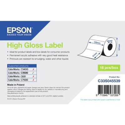 Epson magas fényes címkék - Vágott tekercs - 102mm x 51mm - 610 címke Epson magas fényes címkék - Vágott tekercs - 102mm x 51mm - 610 címke