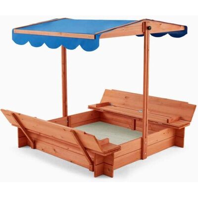 Cassa di sabbia Home Deluxe - Naturale / Blu - Con tetto e panche Cassa di sabbia Home Deluxe - Naturale / Blu - Con tetto e panche