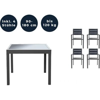 Home Deluxe - Gartentisch & Stühle Set - Ausziehbar, UV-beständig Home Deluxe - Gartentisch & Stühle Set - Ausziehbar, UV-beständig
