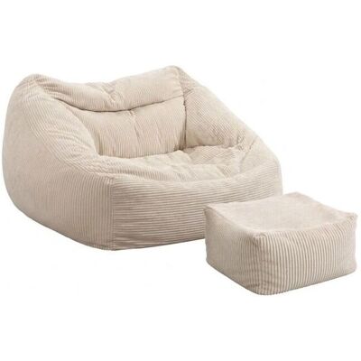 Pouf en velours beige avec ottomane - Sitzsack mit Hocker - Publicité Pouf en velours beige avec ottomane - Sitzsack mit Hocker - Publicité