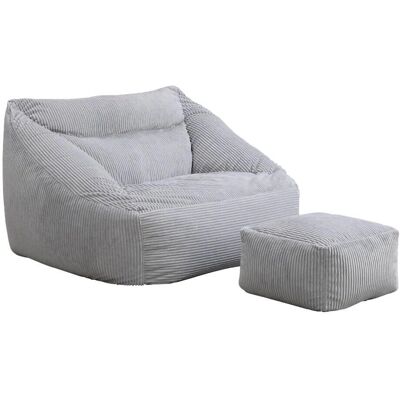 Sofá de felpa gris claro con taburete - Sitzsack mit Hocker Sofá de felpa gris claro con taburete - Sitzsack mit Hocker