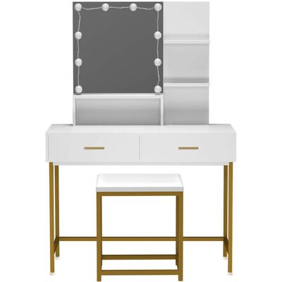 Home Deluxe Escritorio de Maquillaje Blanco/Oro - KASIA Home Deluxe Escritorio de Maquillaje Blanco/Oro - KASIA