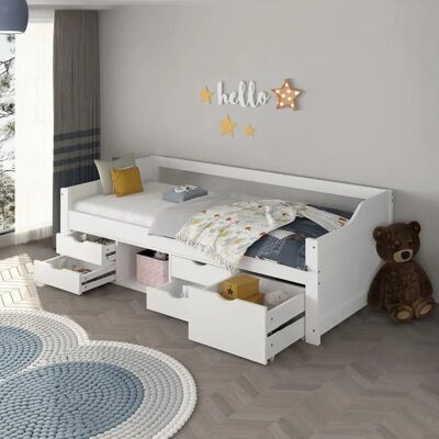 Home Deluxe Kinderbett mit Stauraum - Weiß - 90x200cm Home Deluxe Kinderbett mit Stauraum - Weiß - 90x200cm