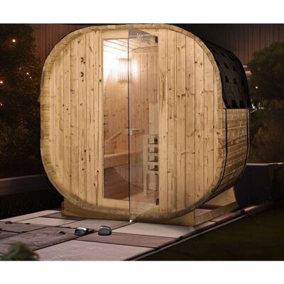 Home Deluxe Sauna Exterior Cubo M - Madera de abeto, Puerta de vidrio de seguridad Home Deluxe Sauna Exterior Cubo M - Madera de abeto, Puerta de vidrio de seguridad