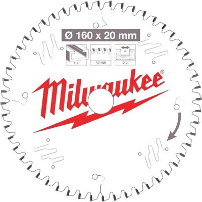 Milwaukee Sägeblatt Aluminium Holz 160/30 mm 52 Zähne Flachtrapezzahn Milwaukee Sägeblatt Aluminium Holz 160/30 mm 52 Zähne Flachtrapezzahn