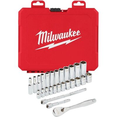 Milwaukee 32-teiliger 3/8 Zoll Steckschlüsselset mit Ratsche Milwaukee 32-teiliger 3/8 Zoll Steckschlüsselset mit Ratsche