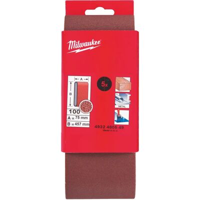 Milwaukee - Schleifband aus Gewebeband - 75×457 mm, Korn 100, für Holz & Metall Milwaukee - Schleifband aus Gewebeband - 75×457 mm, Korn 100, für Holz & Metall