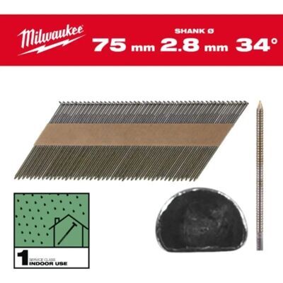 Milwaukee Nägel - 75mm, 34° Winkel, 2200 Stk Milwaukee Nägel - 75mm, 34° Winkel, 2200 Stk