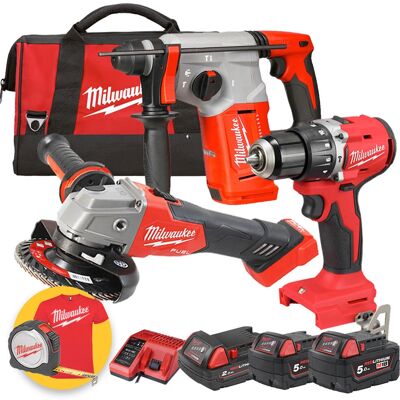 Set di Utensili Elettrici Milwaukee M18 - Trapano, Smerigliatrice, Martello - 3 pezzi Set di Utensili Elettrici Milwaukee M18 - Trapano, Smerigliatrice, Martello - 3 pezzi
