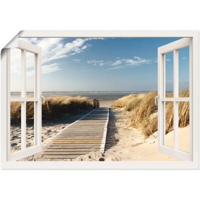 ARTLAND Wandbild Fensterblick Nordseestrand auf Langeoog - Leinwand, Poster, Vinyl ARTLAND Wandbild Fensterblick Nordseestrand auf Langeoog - Leinwand, Poster, Vinyl
