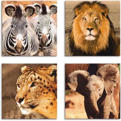 ARTLAND Zebra Löwe Schneeleopard Elefanten Leinwandbild - Wildtiere 40x40cm ARTLAND Zebra Löwe Schneeleopard Elefanten Leinwandbild - Wildtiere 40x40cm