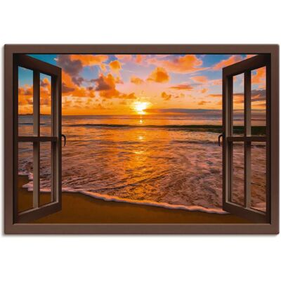 ARTLAND Fensterblick Sonnenuntergang am Strand Leinwand - Wandbild ARTLAND Fensterblick Sonnenuntergang am Strand Leinwand - Wandbild