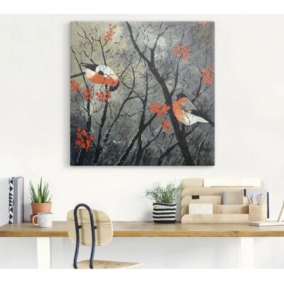 ARTLAND Rote Vögel im Winter Wandbild - 70x70cm Leinwandbild ARTLAND Rote Vögel im Winter Wandbild - 70x70cm Leinwandbild