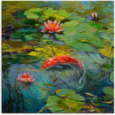 ARTLAND Roter Koi Leinwandbild – 100x100cm, Grün, Künstler: Chuck Larivey - Wandbild ARTLAND Roter Koi Leinwandbild – 100x100cm, Grün, Künstler: Chuck Larivey - Wandbild