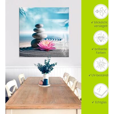 ARTLAND Glasbild Sand, Lilie & Spa-Steine im Zen-Garten - Wanddekoration ARTLAND Glasbild Sand, Lilie & Spa-Steine im Zen-Garten - Wanddekoration