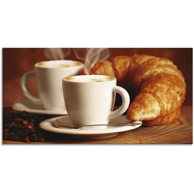 ARTLAND Dampfender Cappuccino Croissant Wandbild - Glasbild ARTLAND Dampfender Cappuccino Croissant Wandbild - Glasbild