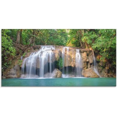 ARTLAND Wasserfall im Wald Wandbild - Grün - 100x50cm - Glasbild ARTLAND Wasserfall im Wald Wandbild - Grün - 100x50cm - Glasbild