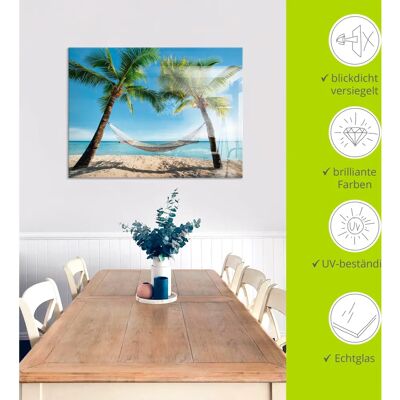 ARTLAND - Palmenstrand Karibik mit Hängematte - Blau - 30x30 cm - Glass picture ARTLAND - Palmenstrand Karibik mit Hängematte - Blau - 30x30 cm - Glass picture