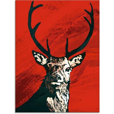 ARTLAND Hirsch Glasbild - Wildtiere, Rot, 45x60cm - Wandbild ARTLAND Hirsch Glasbild - Wildtiere, Rot, 45x60cm - Wandbild