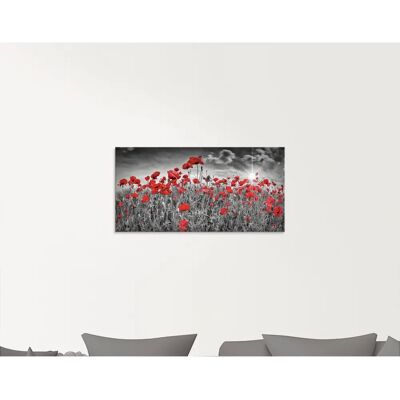 ARTLAND Glasbild Idyllisches Mohnblumenfeld mit Sonne - Schwarz - Wanddekoration ARTLAND Glasbild Idyllisches Mohnblumenfeld mit Sonne - Schwarz - Wanddekoration