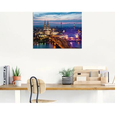 ARTLAND Köln Panorama am Abend Glasbild - Stadtlandschaft Blau ARTLAND Köln Panorama am Abend Glasbild - Stadtlandschaft Blau
