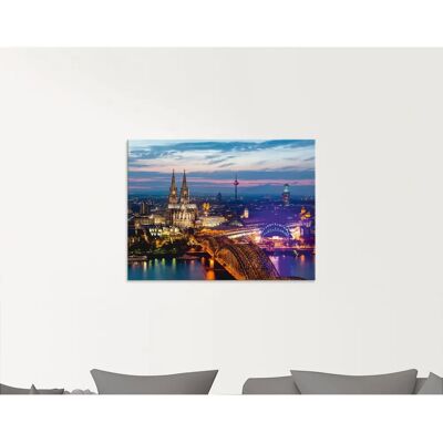 ARTLAND Köln Panorama am Abend Glasbild - 60x45cm - Blau ARTLAND Köln Panorama am Abend Glasbild - 60x45cm - Blau
